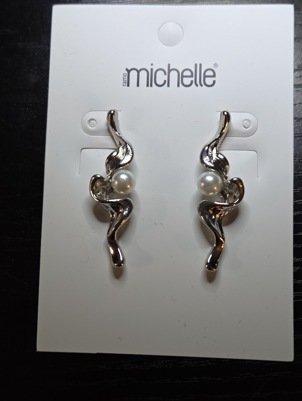 Michelle Silver-Tone Sculptural Pearl Drop Earrings